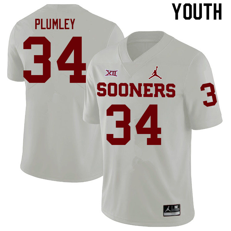 Youth #34 Dorian Plumley Oklahoma Sooners College Football Jerseys Sale-White - Click Image to Close